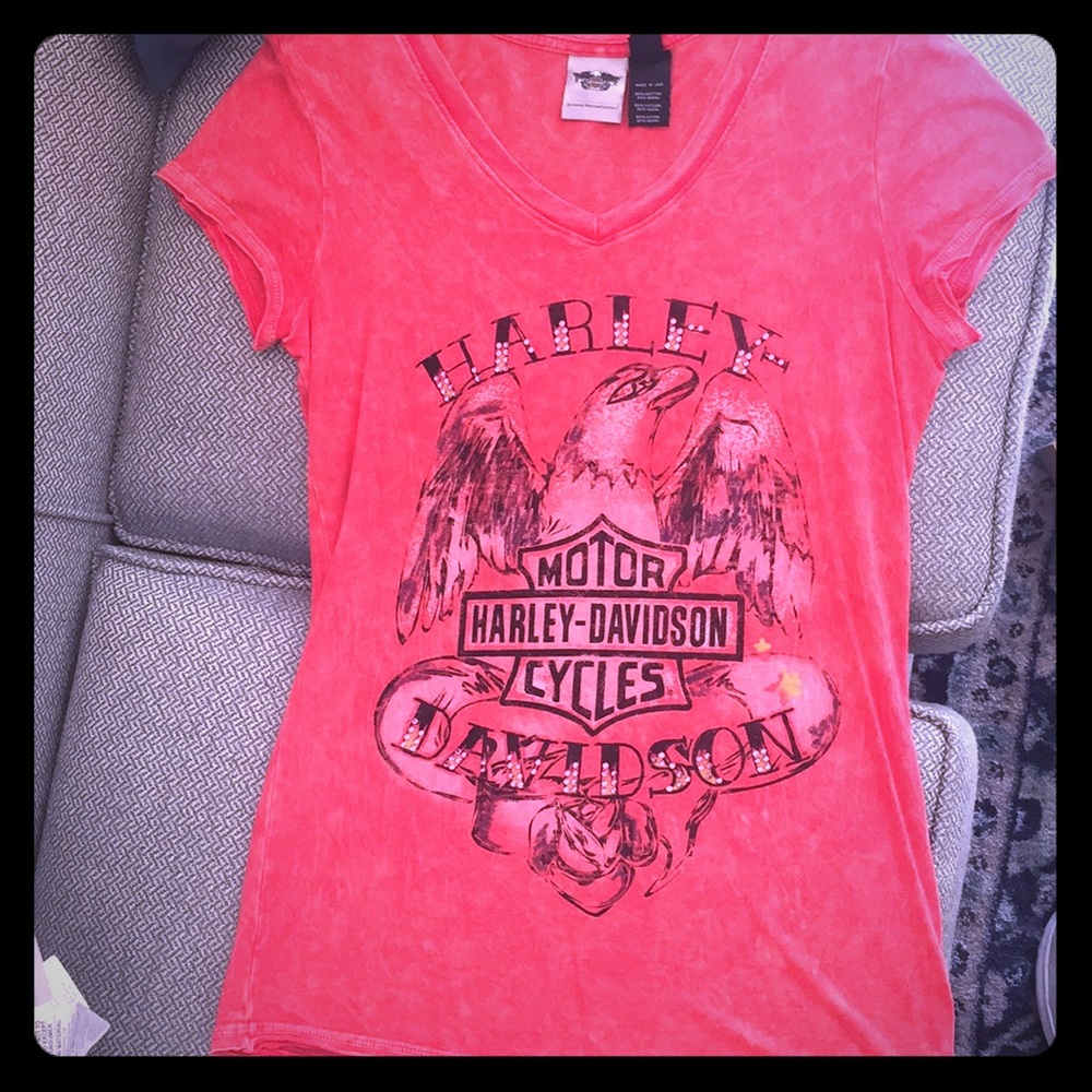 Harley Davidson Shirt- with pink rhinestones!